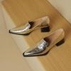 Spring New Coarse Heel Shoes Women's Pointed Head Deep Mouth Leather Waterproof Non-slip Low-top Shoes