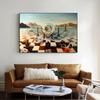 Salvador Dali Abstract Weird Canvas Painting Surrealism Chess Mask On Sea Poster Print Wall Art for Living Room Wall Decoration