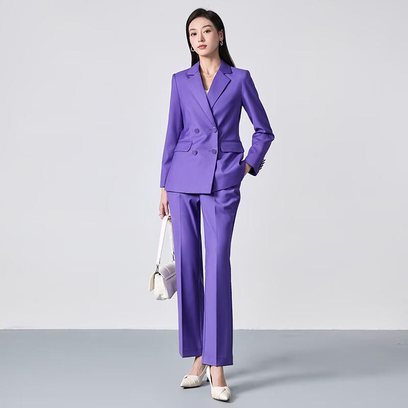 Women's Double-breasted Purple Blazer & Pants Suit Set