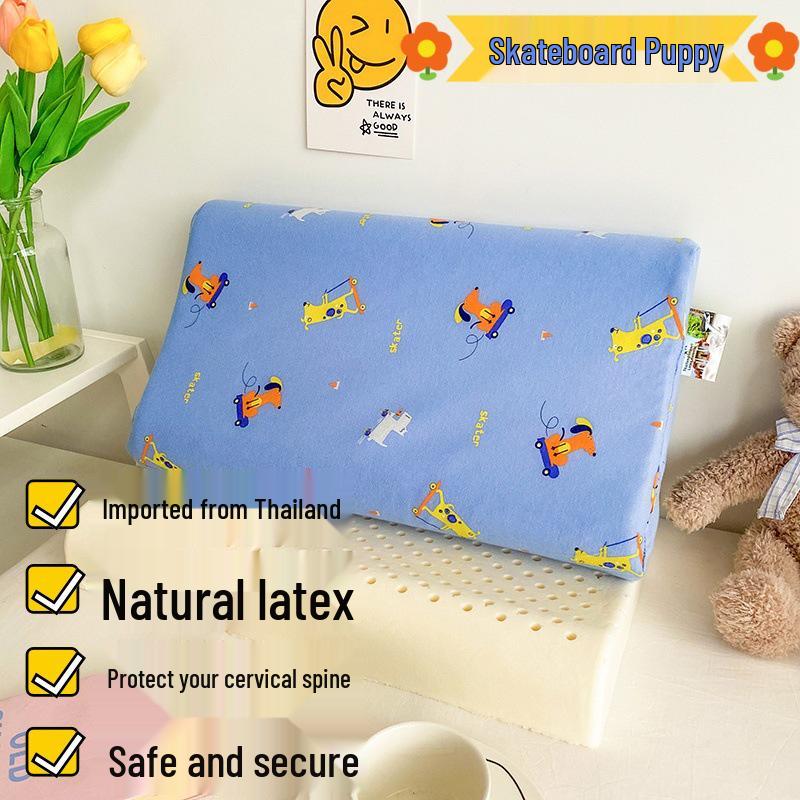 Thailand Latex Pillow Core for All Seasons – Cartoon Design with Cotton Knitted Pillowcase for Students and Babies