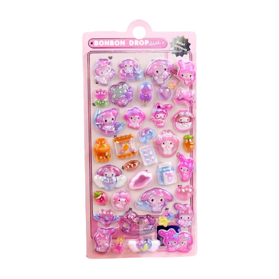 1/8Pcs 3D Relief Stickers Sanrio Hello Kitty Kuromi Cute Anime Cartoon Crystal Sticker Creativity Room Bag Decoration Gifts