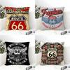 Travel Motorcycle Ride U.S. Route 66 2 Linen Cushion Covers For Decorative Sofa Home Pillows Case Car Chair Pillows Cases