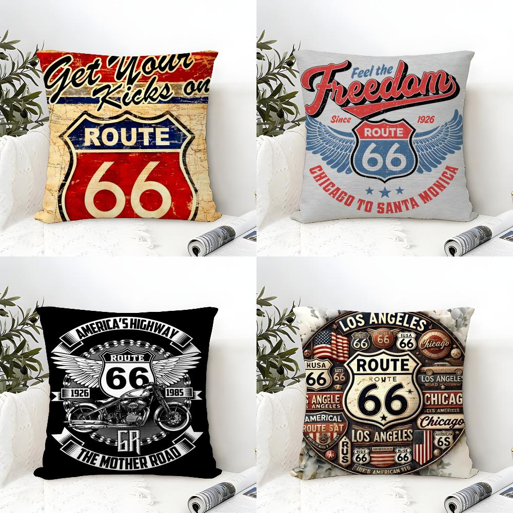 Travel Motorcycle Ride U.S. Route 66 2 Linen Cushion Covers For Decorative Sofa Home Pillows Case Car Chair Pillows Cases