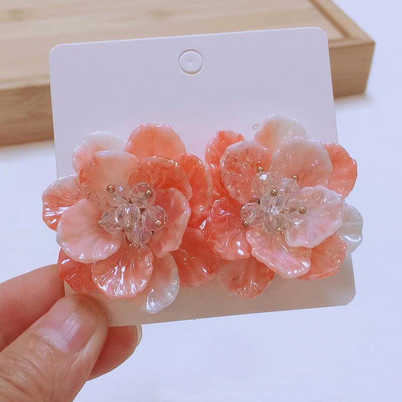 

Fashion Colorful Acrylic Resin Vibrant Flower Stud Earrings For Women Sweet Elegant Big Transparent Floral Earrings Zircon Gift