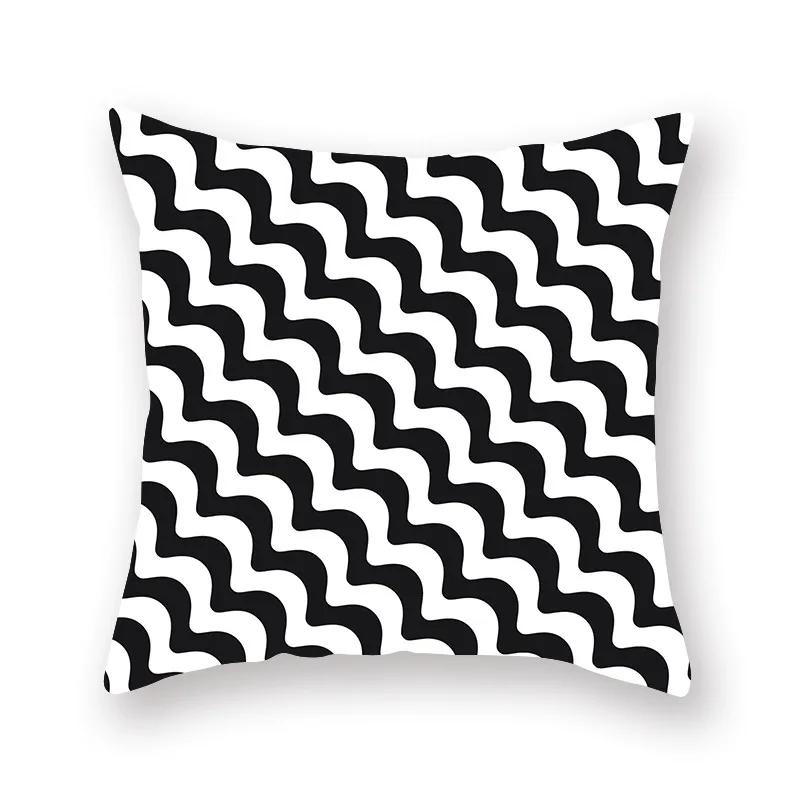 Black White Geometric Pattern Cushion Cover Polyester Sofa  Upholstery Pillowcase Home Decor