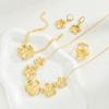 5pcs Vintage Elegant Gold Color Metal Flower Earrings Rings Bracelets Necklace Sets for Women Luxury Banquets Daily Wear Jewelry