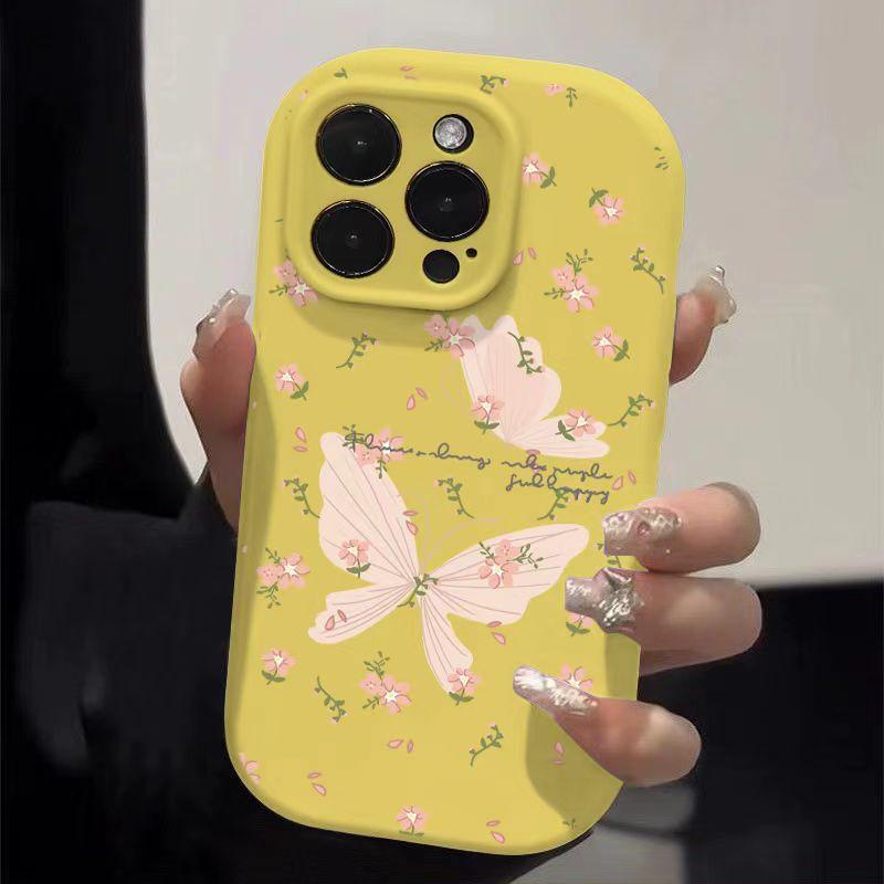 The Pink Flower Butterfly Is Suitable for Apple 15pro, Cartoon 16promax Phone Case 14plus Creative 13 Matte 12/11