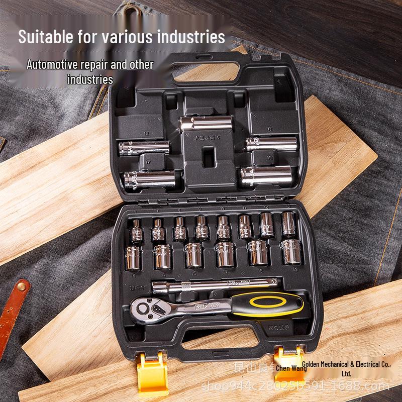 Deli Tools 21-Piece 10mm 3/8" Socket & Ratchet Wrench Set for Auto/Machine Repair - DL1021T