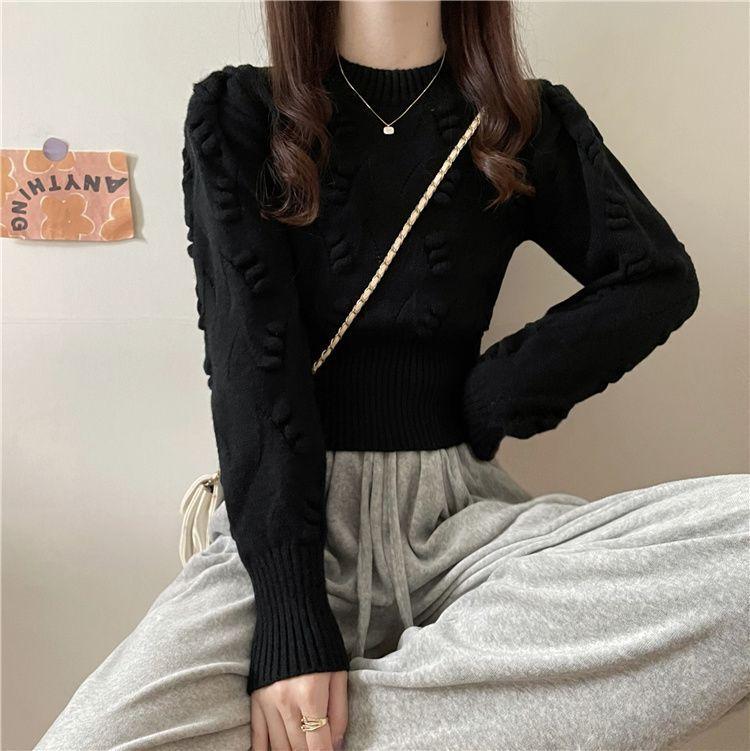 Autumn/winter Women's Knitwear Cut-out Design Crewneck Sweater Pullover Long-sleeved Knit Jumper Top Out Wear