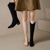New Medium Heel High Boots Women's Sleeve Suede Square Heel Round Head European Beautiful Women's Boots Spring and Autumn Large Size Women's Fa