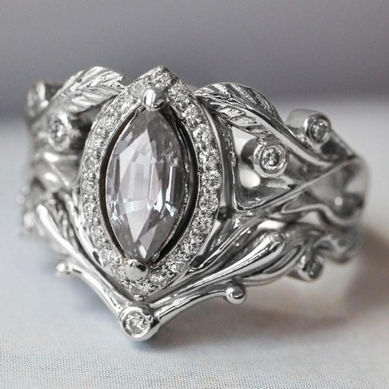 

European and American New Fashion Branch Shape White Horse Eye Zircon Inlaid Luxury Versatile Women s Ring 5