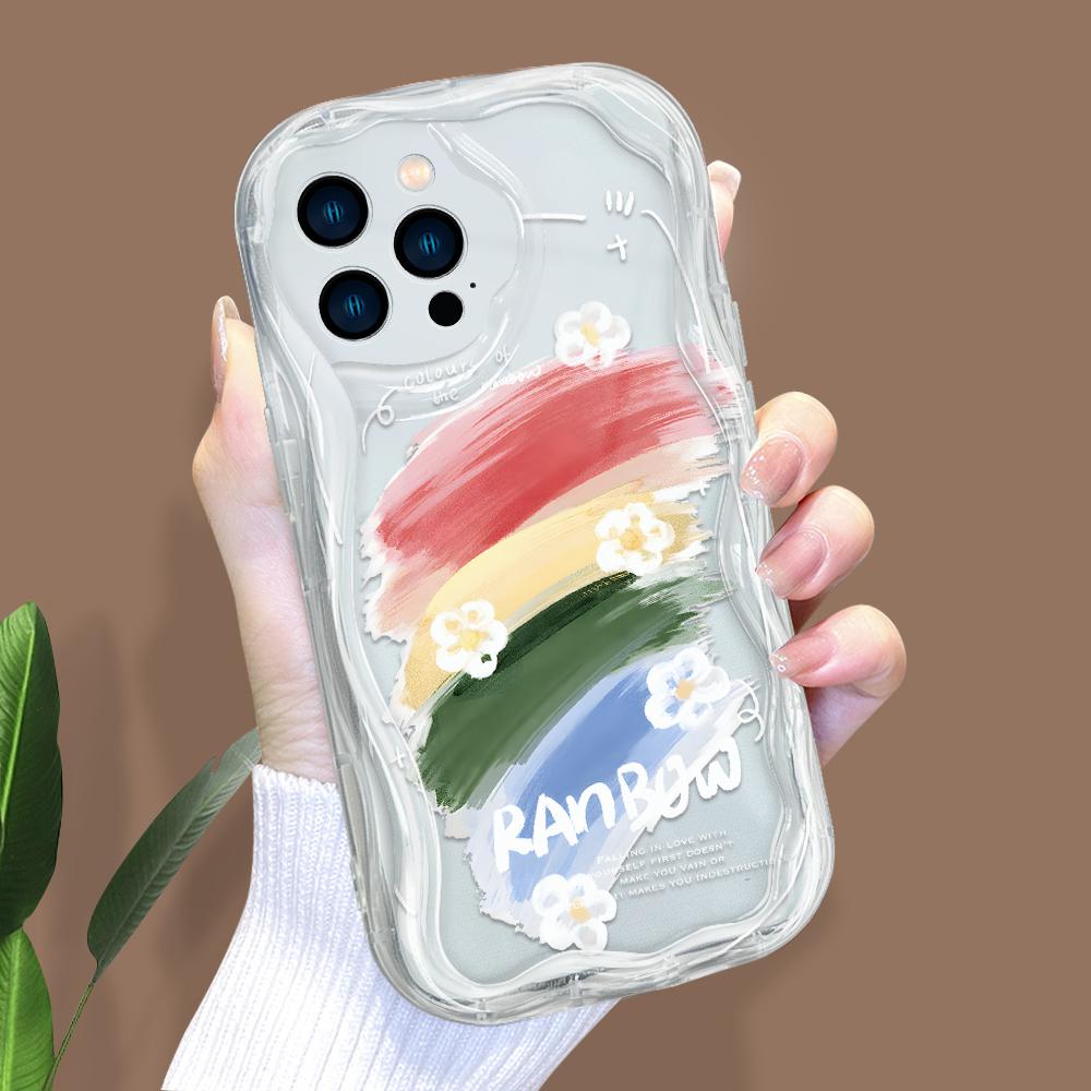 Cartoon Pattern Cream Texture Casing Wavy Edge Soft Silicone Cover Phone Case for IPhone Samsung Huawei Honor Xiaomi Redmi Infinix Tecno