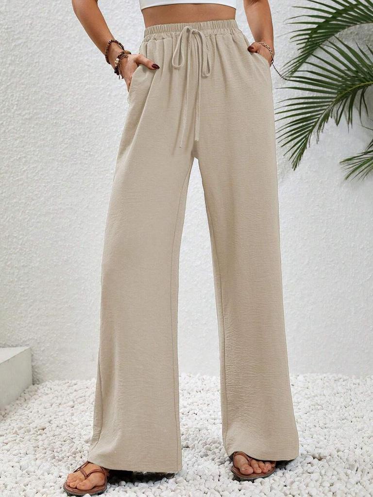 European & American Women's Solid Color Wide-Leg Floor-Length Pants for Spring/Summer 2025