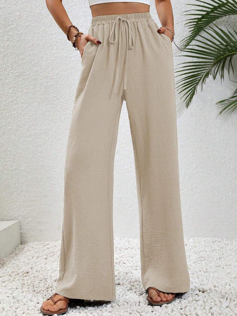 

2025 Spring/Summer Women s Versatile Solid Color Floor-Length Wide-Leg Casual Pants L абрикосовый
