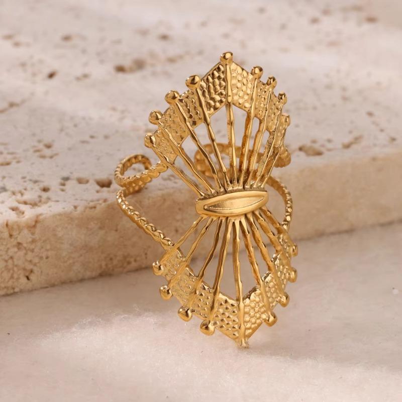 Gold stainless steel fashion lip flower ring female niche light luxury high sense does not fade opening