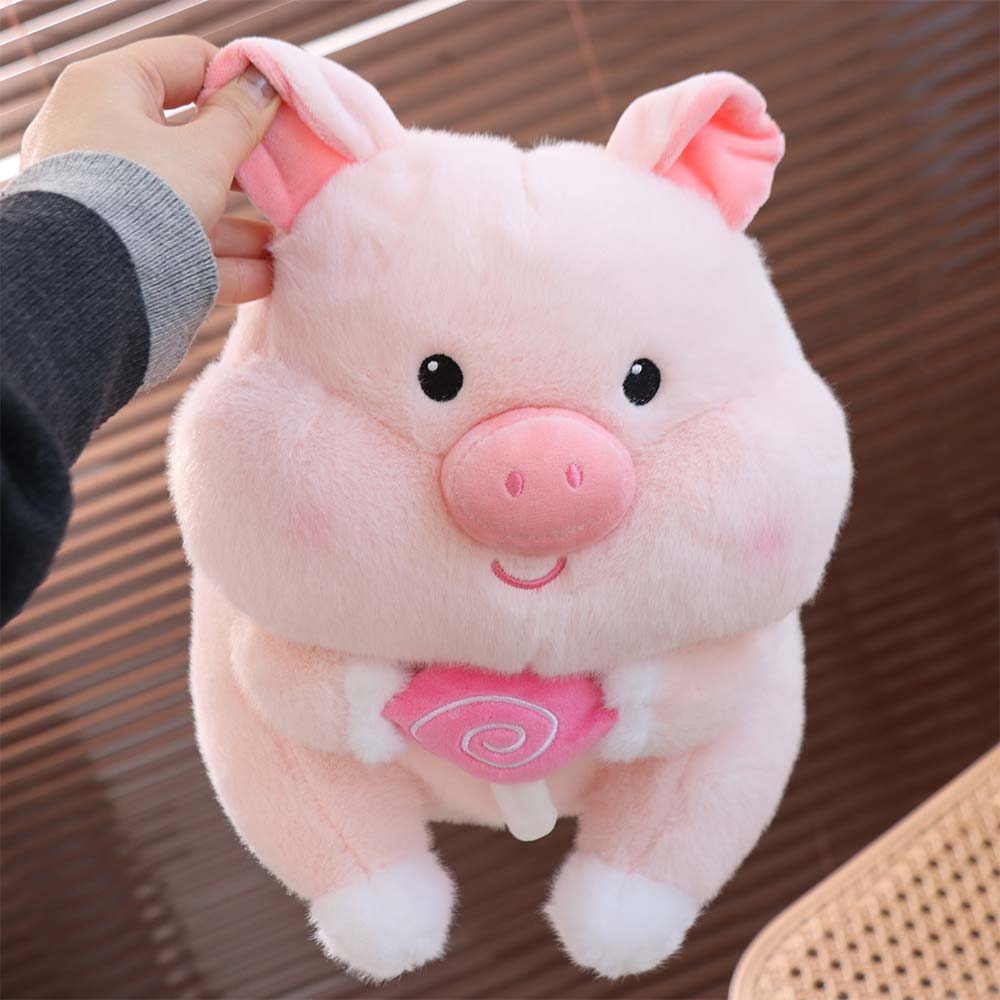 Fluffy Pig Holding Lollipop Plush Toys PP Cotton Stuffed Pig Plushie Doll Birthday Parties