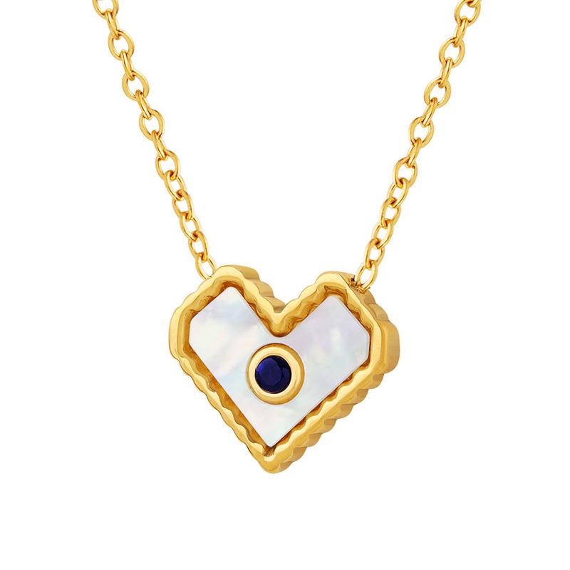 Elegant Heart Pendant Necklace with White Mother-of-Pearl and Zircon, Perfect Gift for Girlfriend or Best Friend, Internet Celebrity Style Jewelry.