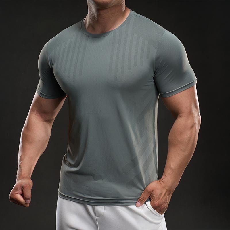 58883 Summer 2025 American Casual Short-sleeved Fashion Sports Slim Elastic Fitness Outdoor Round Neck T-shirt Men