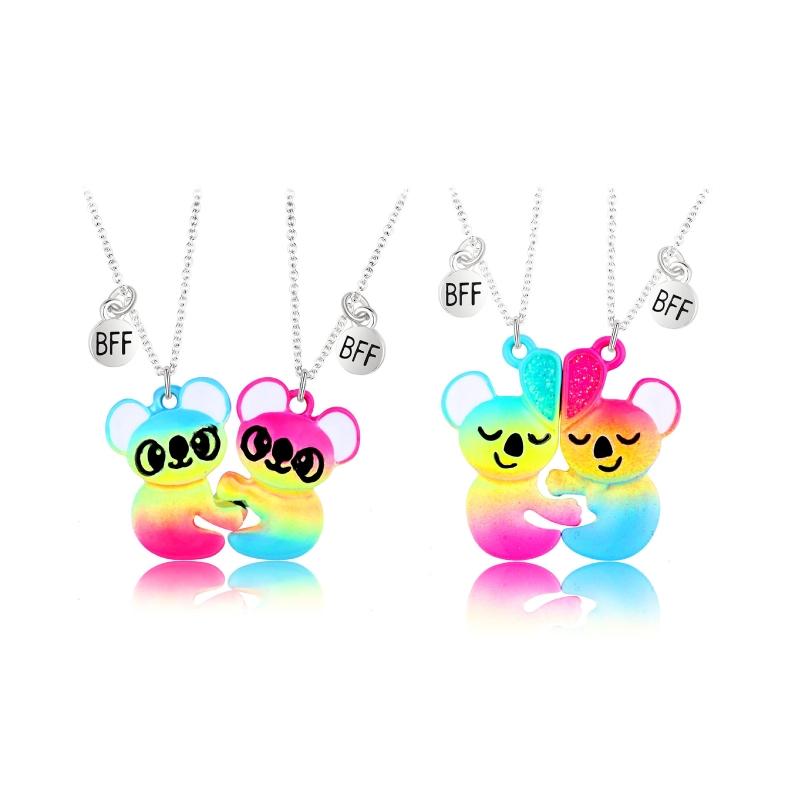 2 Pezzi/Set Ciondolo BFF Amicizia Koala Panda Collana Coppia Collana con Ciondolo a Cuore Diviso Magnetico Regalo di Amicizia per Donne
