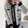 Spring and Autumn Wadding Striped Knitted Jacket Loose Small Fragrant Style Imitation Mink Fleece Sweater Cardigan Small Jacket