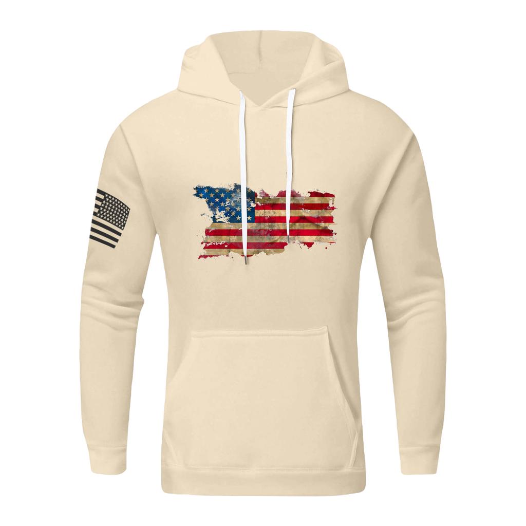 Men's Loose Flag Printed Hooded Sweatshirt Men's Casual Fashion Sports Sweatshirt