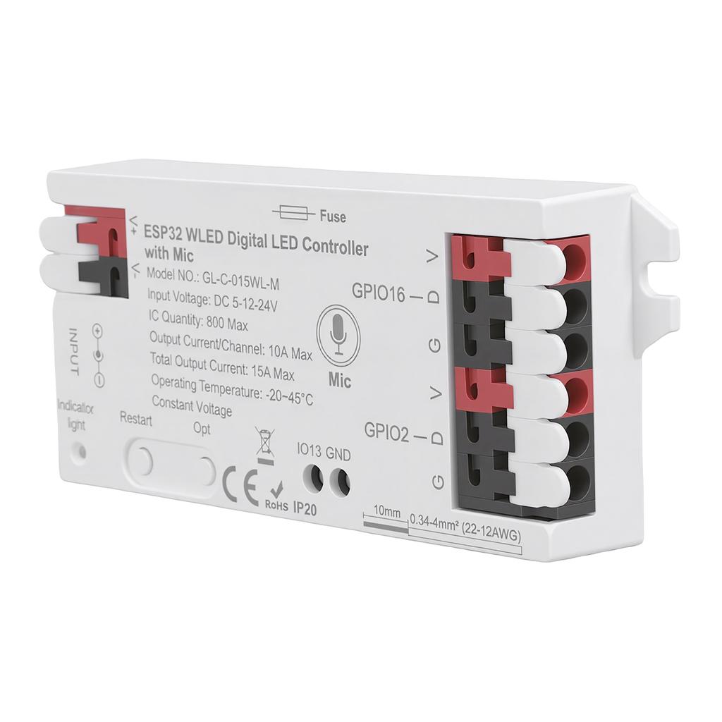 LED Strip Controller Built in Mic Music Sync WiFi APP Control Over 100 Lighting Effects Addressable LED Controller for
