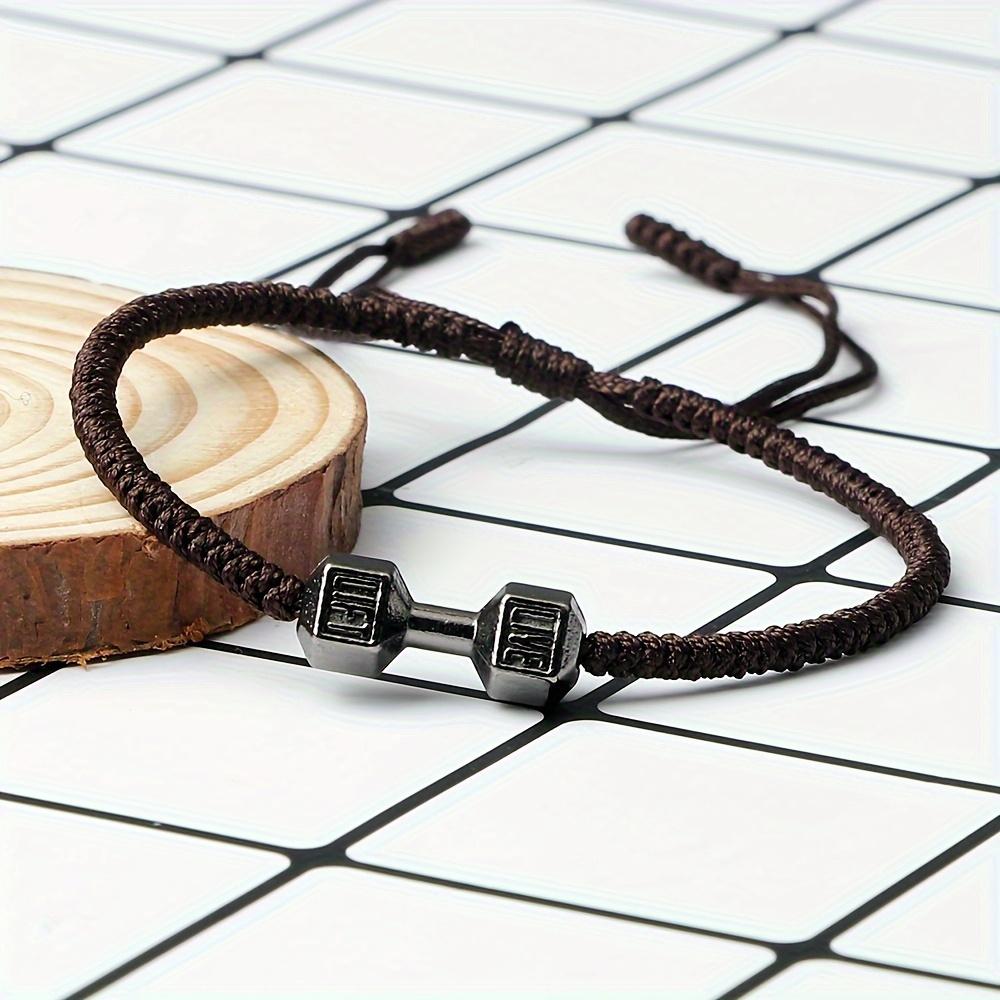 [Golden Silvery Bracelet] Golden Silvery Alloy Dumbbell Bracelet | Women's Fashion Charms Barbell Nylon Thread Braided Couple Gym Jewelry