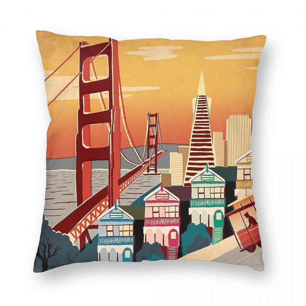 San Francisco Golden Gate Bridge quadratischer Kissenbezug Polyester Leinen Samt Muster Reißverschluss Dekoration Sofakissenbezug Auto Kissenbezug
