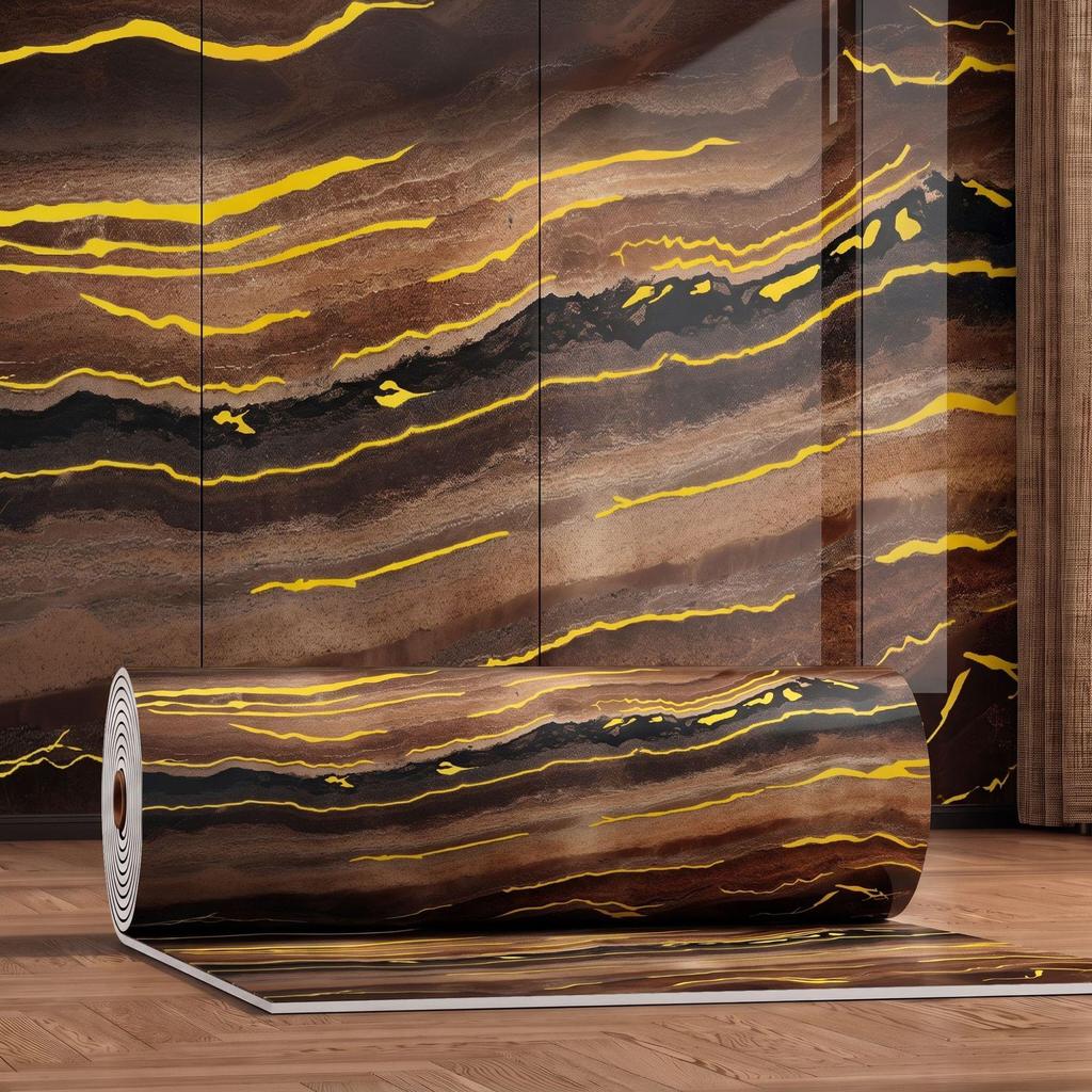 Gold-Plated Marble-Style Waterproof Wall Stickers for TV Backgrounds