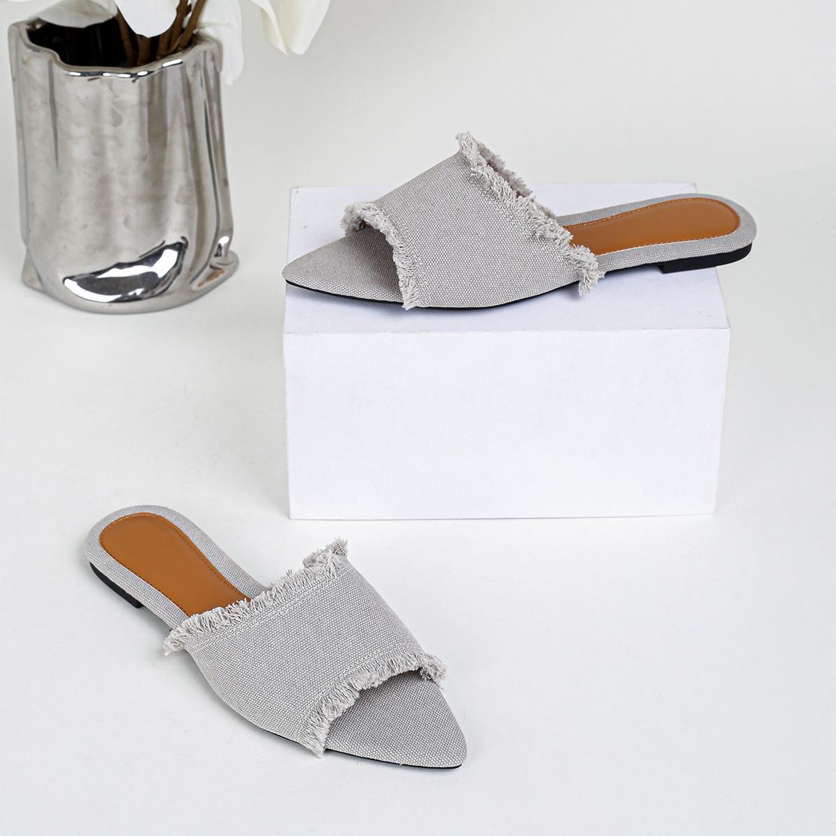 

Летние женские туфли на плоской подошве, ковбойские тапочки, пляжные туфли, женские шлепанцы с острым носком, повседневные шлепанцы 37EU/CN38 серый