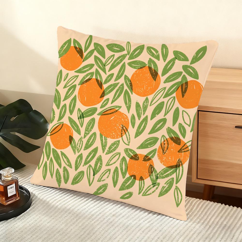 Orange Pattern Cushion Cover Soft Short Plush Pillow Cover Smooth Cozy Texture Aesthetic Cushion Case Home Decor