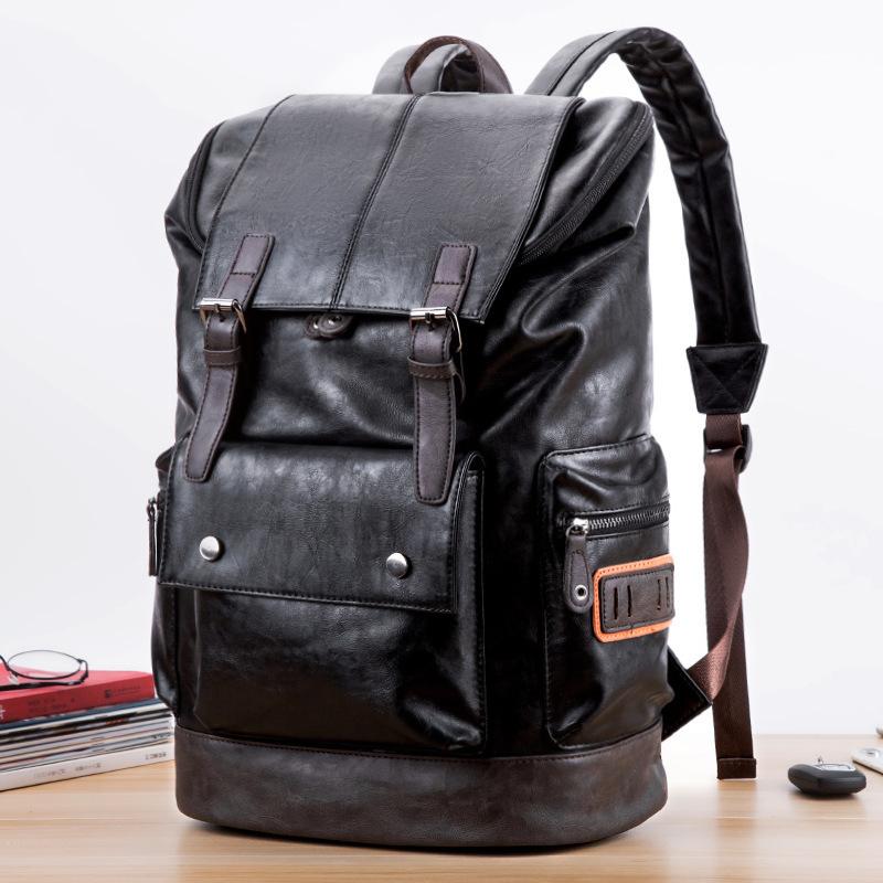 

TS JYL laptop bag,Trendy Korean PU Leather Backpack Large Capacity Travel Student Backpack OneSize чёрный