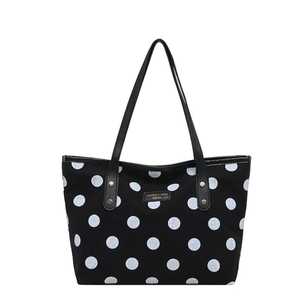 Handheld Polyester Women Tote Bag Large Capacity Casual Shopping Handbag Polka Dot Shoulder Bag Shopping Outing