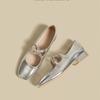 Mary Jane Damenschuhe Kleine Lederschuhe Flacher Mund Niedriger Absatz Silber Einzelschuh