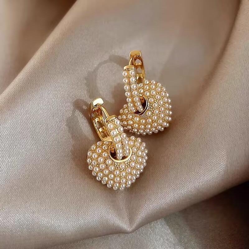 Fashion Pearl Heart-shaped Earrings Elegant Geometric Heart-shaped Pendant Earrings 2 Styles of Wearing Style Jewelry Earring