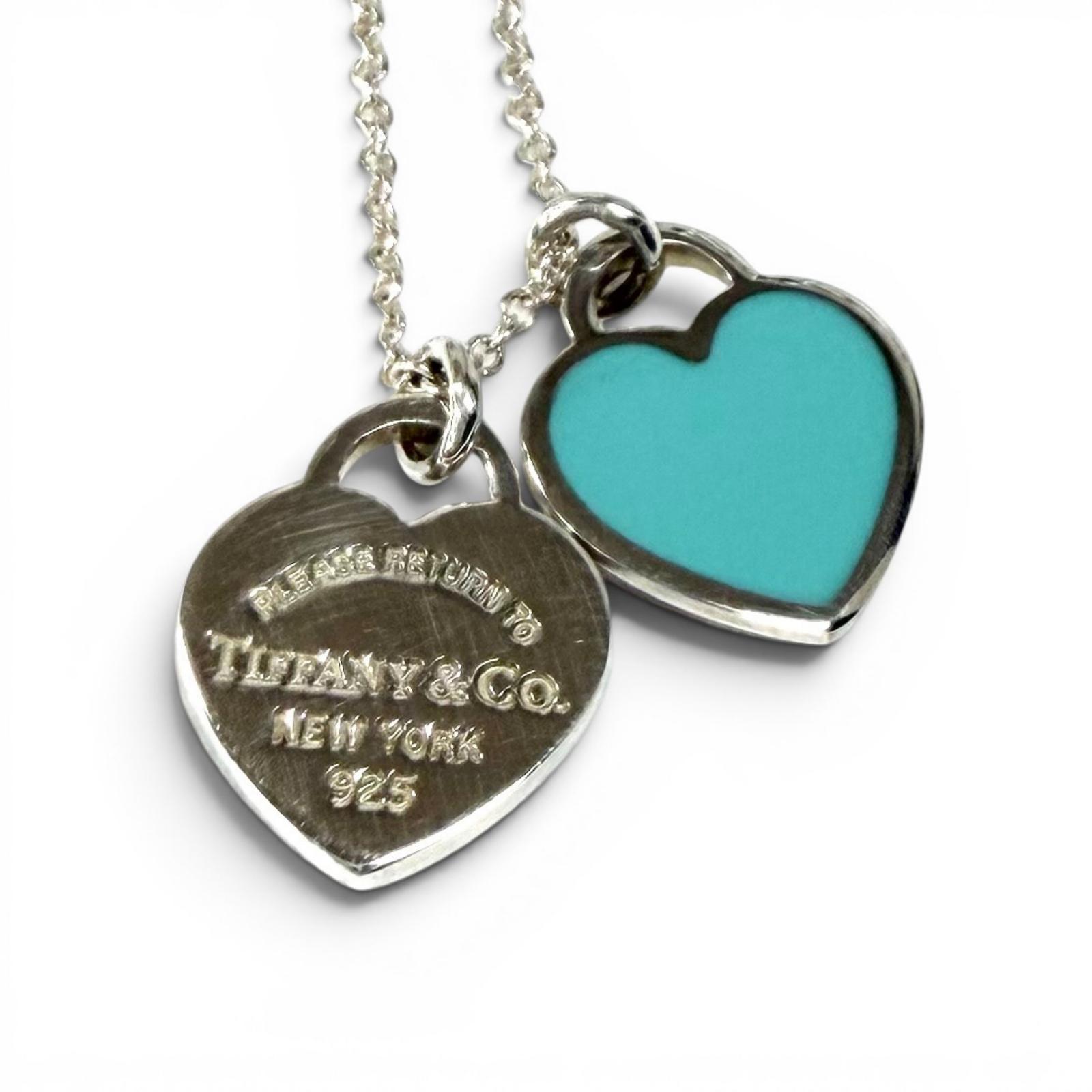 

Great TIFFANY&Co. Necklace TIFFANY&Co. Blue Double Heart Tag Pendant blue AG925 Used