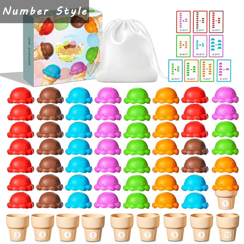 

Ice Cream Sorting Montessori Didactic Toys Baby Learning Number Letter Color Sensory Play Stacking Matching Education Games Kids