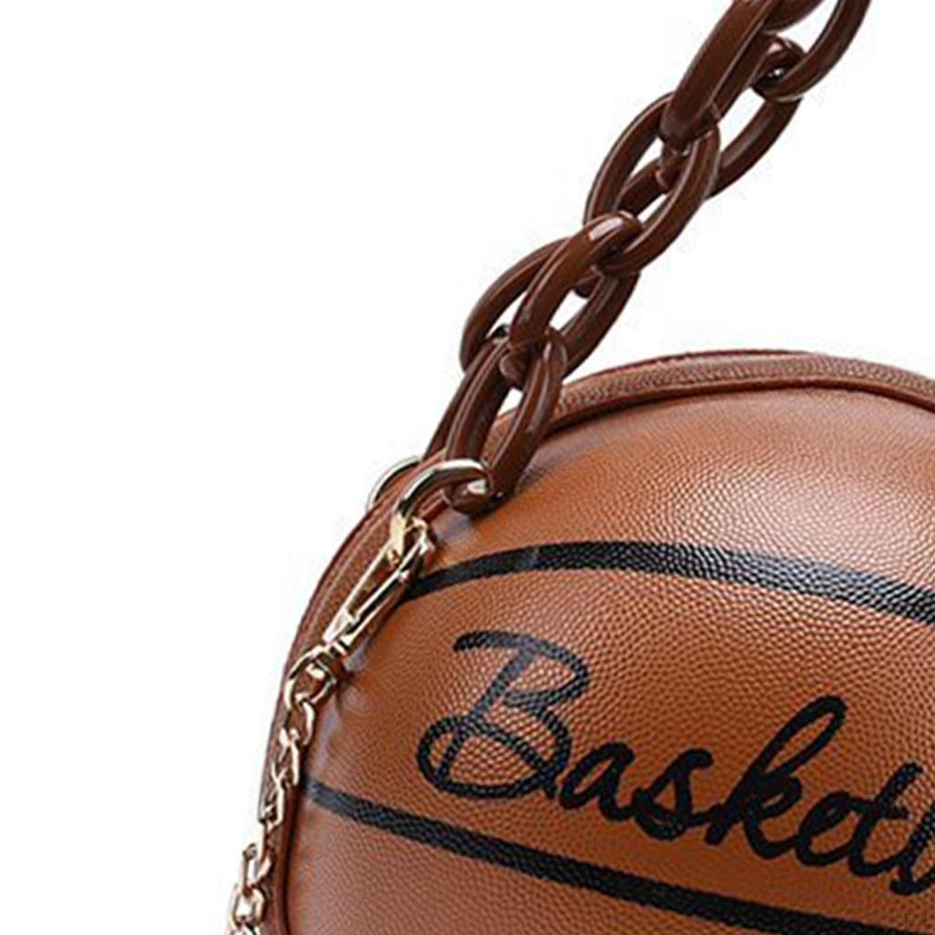 Fashion Women Basketball Bag PU Leather Chain Round Graphic Tote for Gift Shopping Ladies
