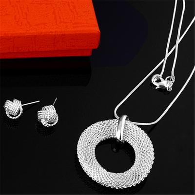 925 Sterling Silver Jewelry Sets For Women 18 Inches Retro Necklace Earrings Stud Fashion Party Wedding Christmas Gifts