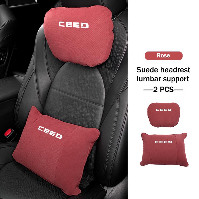 AGX1 Car Logo Suede Seat Headrest Neck Pillow Soft Comfort Cushion Lumbar Support For KIA Cerato Proceed Venga Stonic Picanto Sorento