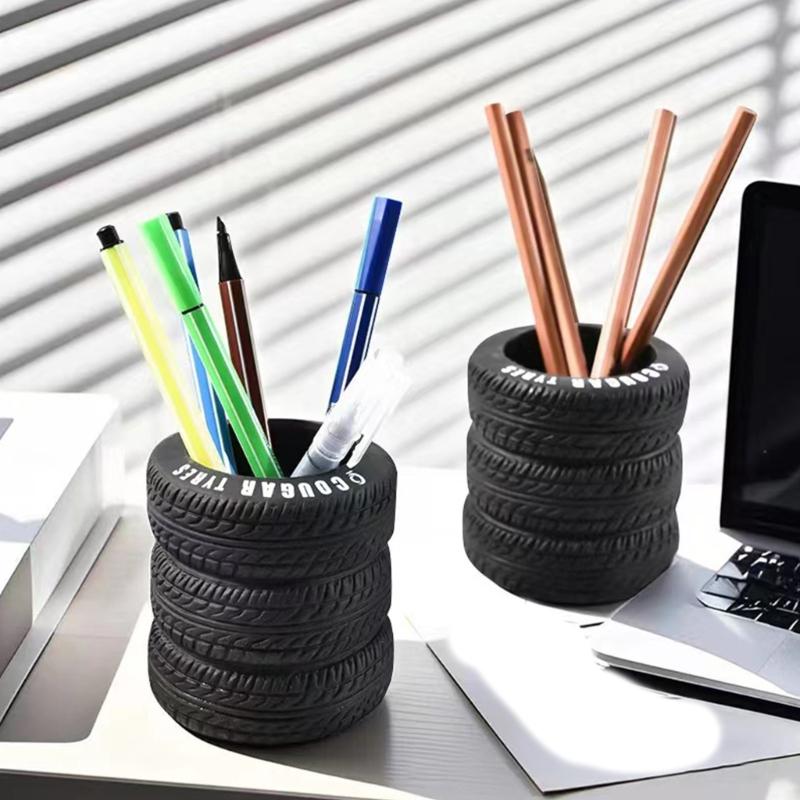 Tire Shape Multifunctional Desktop Organizers for Pens Office Supplies With Rubberized Materials