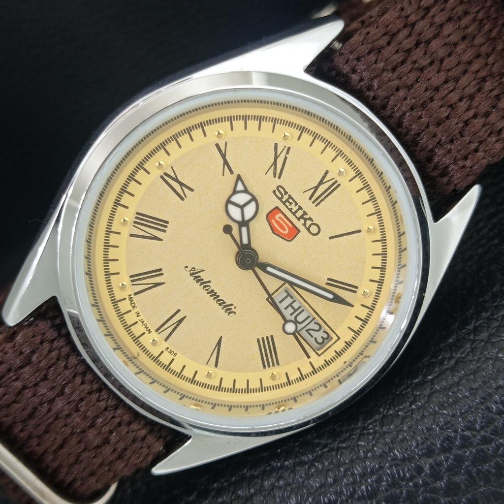 VINTAGE SEIKO 5 AUTOMATIC 6309A REFURBISHED JAPAN MENS GOLDEN WATCH a442159-1