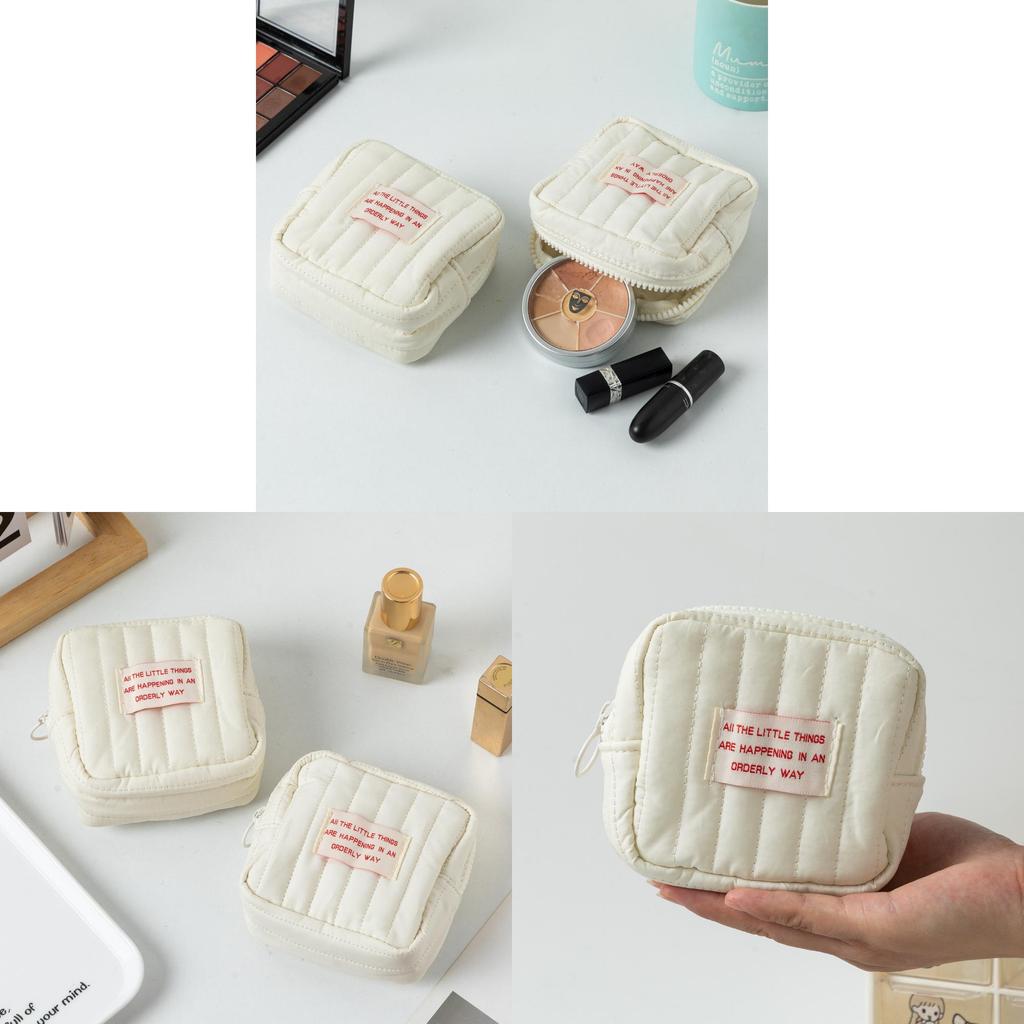 Simple Cotton Small Cosmetic Organizer With Sewing Accents For Girls And Teens