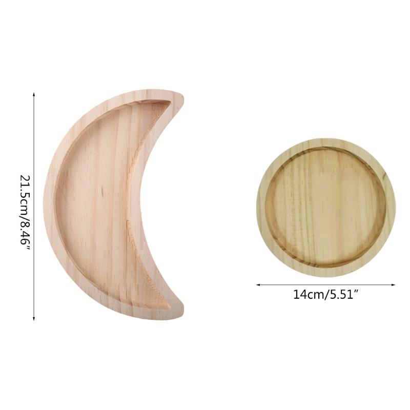 New Wooden Serving Tray Rustic Tableware Dessert Dish Moon Sun Shape Jewelry Plate Bowl Eid Mubarak Ramadan Party Supplies