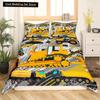 Truck Excavator King Queen Duvet Cover Yellow Tractor Bedding Set for Kids Boys Girls Cartoon Car Transporter 2/3pcs Quilt Cover