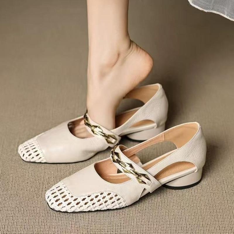 

2025Net Плоские Модные Сандалии Новые Летние Квадратный Носок Дышащие Нескользящие Линия Пуговица Джейн Сетка Обувь Женская Обувь 40 бежевый