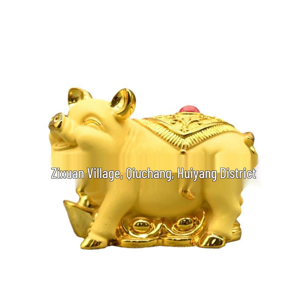 Golden Pig Ornament: Modern Chinese Zodiac Decor for Home or Office