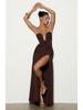 European-Style Strapless Pleated High-Slit Open-Back Evening Gown