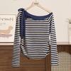 Ta Chi Women's Striped Off-Shoulder Long Sleeve Knit Top