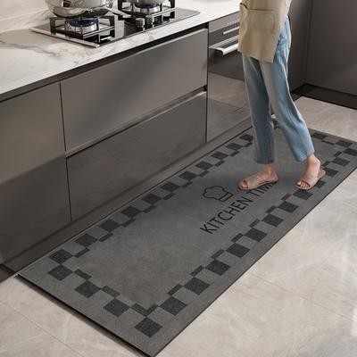Kitchen Waterproof Carpet Pvc Leather Floor Mat Long Carpets Non-slip Foot Mats Grey Minimalist Style Home Decoration Rug 